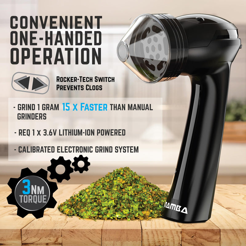 Mamba Original 1g Black USB Electric Herb Grinder. Small Portable Metal Herbal Machine & Spice Mill for the Kitchen Black & Black