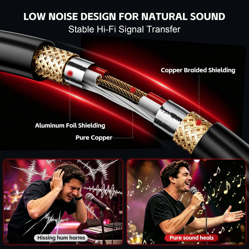 XLR Cables 3FT 6FT 10FT 15FT 25FT 50FT 100FT, Shielded Microphone Cable | All Copper Conductors Mic Cord for Studio Recording, Live Sound & Performance, Home Karaoke and Podcasting- 1.5ft