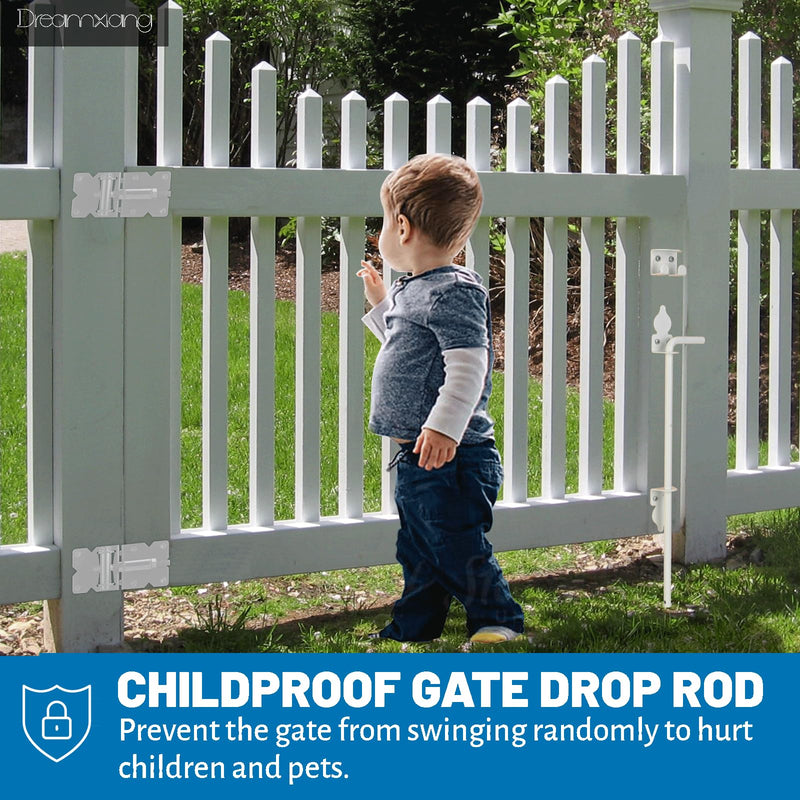 36" Heavy Duty Cane Bolt Gate Drop Rod Hardware Ground Latch for Wood PVC Vinyl Metal Fences Gates, Double Doors, White Solid Steel -2 Pack 2 36 Inch