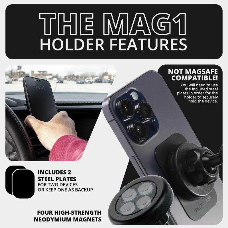 Tackform Link Vent Phone Mount Compatible with 2018 – 2023 Jeep JL, Gladiator, 4XE | Aluminum | Zero Slip, Anti-Scratch | Universal Magnetic Phone Holder | 2" Arm | Black | (NOT MAGSAFE Compatible) Small Standard Magnet