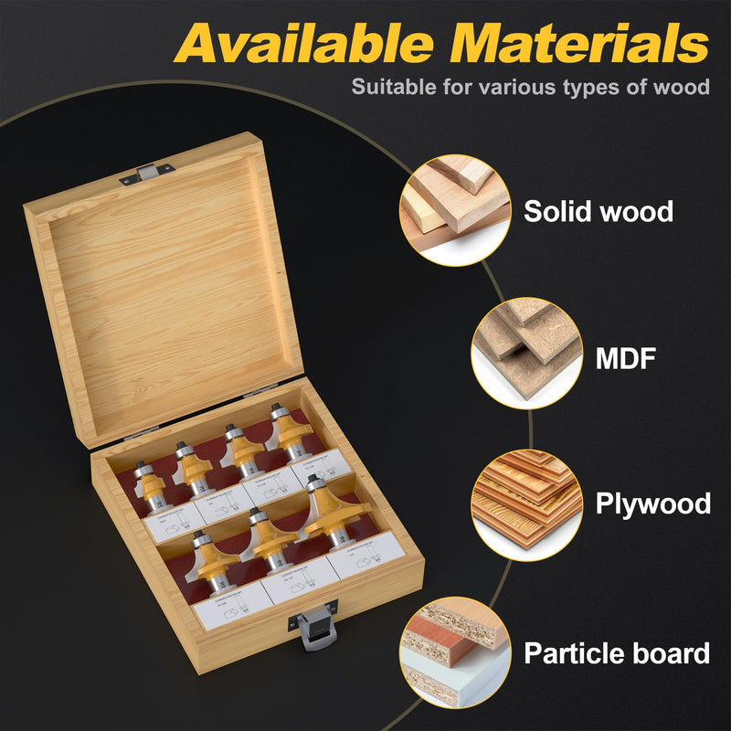 7-Piece Roundover Router Bit Set - 1/2" Shank, Carbide Inserts for Woodworking, Rounding Edges Bits: 1/8", 1/4", 5/16", 3/8", 7/16", 1/2", 3/4" Radius 1/2" Shank-7pcs