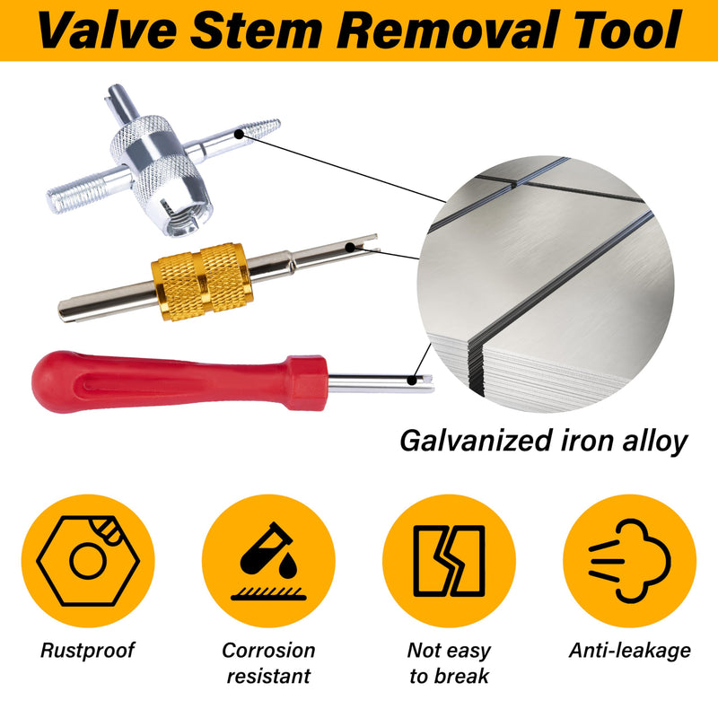 2 PCS Tire Valve Stem Removal Tool with 20 PCS Valve Cores, 10 PCS Tire Valves Caps, 1 PCS 4-Way Valves Tool, Car Accessories Tires Repair Tools Universal for All Cars (33 PCS)