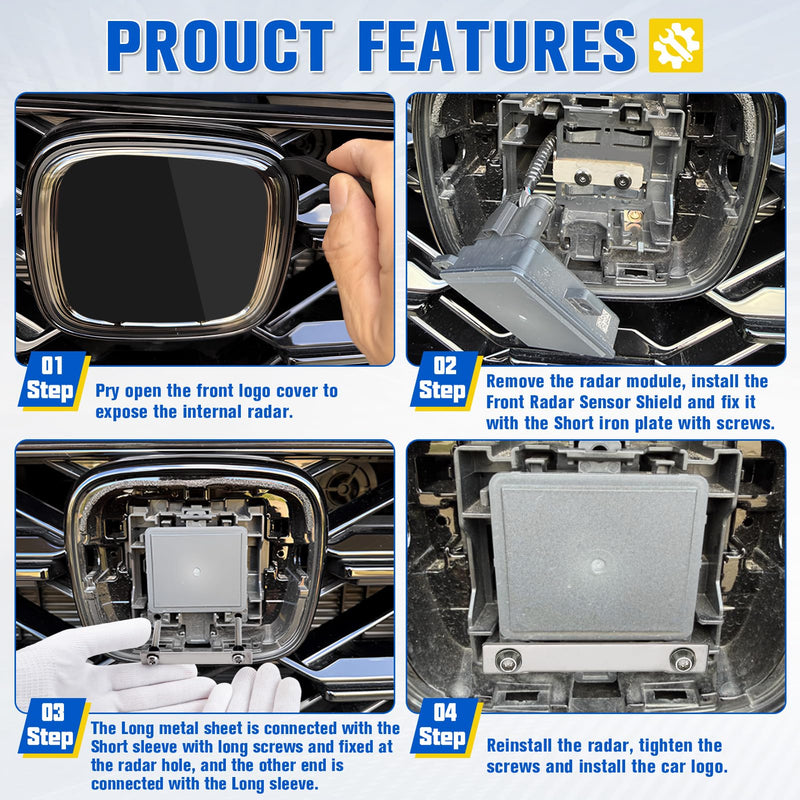 Radar Sensor Protector Cover Fits 2023-2026 Honda Accord, CR-V, Pilot，Radar Shield 304 Stainless Steel Anti-Theft Sensor Guard