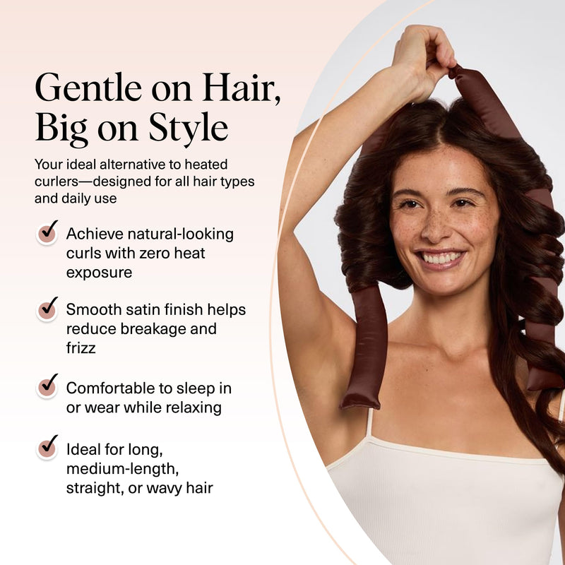 Kitsch XL Satin Heatless Curler Set - Chocolate | Heatless Curls Overnight w/39 " Hair Waver & 2 Satin Scrunchies, Comfortable Hair Curlers to Sleep in for Frizz-Free Hair