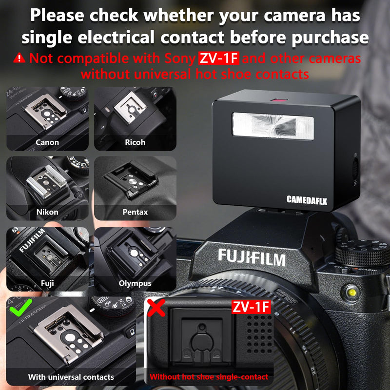 CF1 Mini Camera Flash Aluminum Camera Flash GN15,7 Power Levels Hot Shoe mini Flash for Ricoh GR3/Canon/Nikon/Sony ZV1/Fuji/Mini Manual Flash for Digital Film Camera/DSLR Cameras(Black).