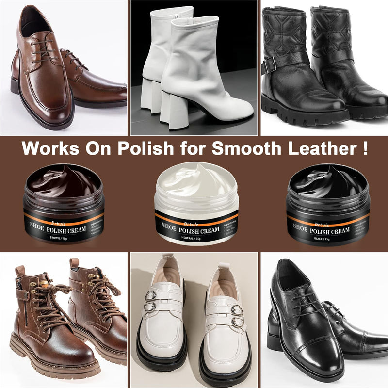 15Pcs Shoe Shine Kit for Men – Gift with Mink Oil & Saddle Soap, 3 Horsehair Brushes, Black/Brown/Neutral Polish – Leather Boot Care Kit with Sponges & Cloth – Complete Cleaning & Conditioning Set