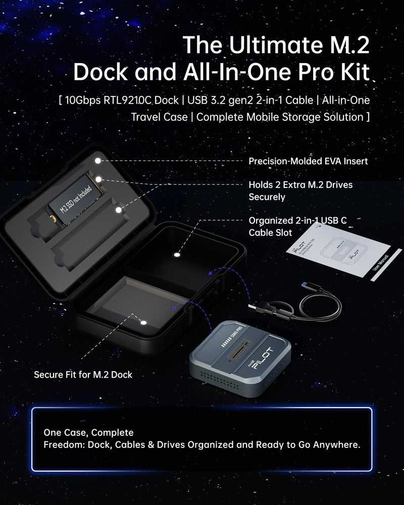 M.2 SSD to USB C Reader Dock & Travel Case 10Gbps Triple Cooling | Tool-Free NVMe PCIe SATA NGFF SSD Adapter External Storage, RTL9210C Chip M2 Enclosure with Protective Case, Aluminum Gray Premium Gray [SD05 Pro 10Gbps M.2 Dock]