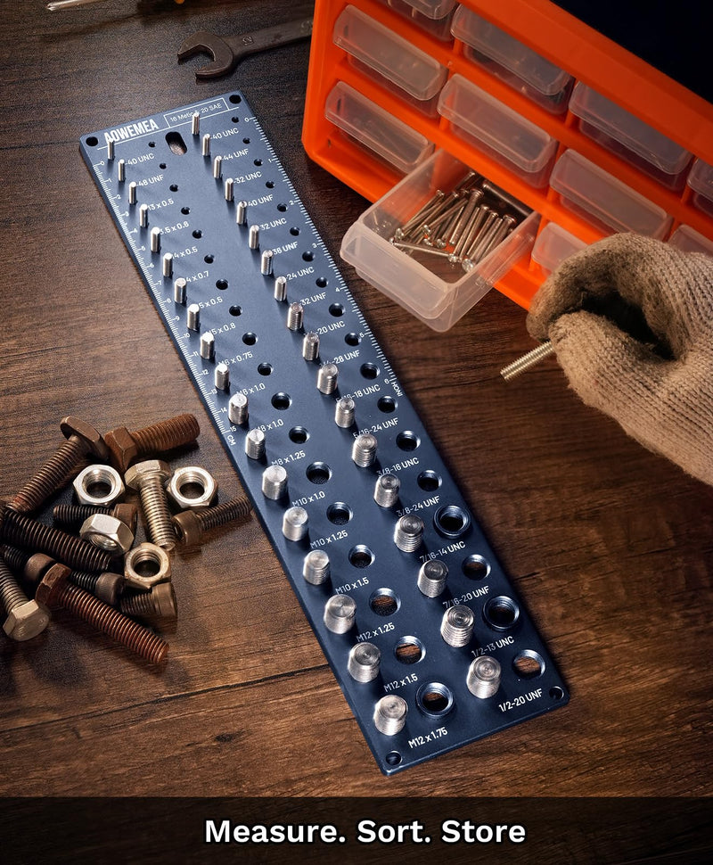 36-Size Nut and Bolt Thread Checker, 20 SAE & 16 Metric Thread Gauge, Thread Checker Standard and Metric, Bolt Size Finder Tool for Nuts, Bolts, Screws, Wall Mounted Identifier Gauge 36 Thread Checker-36S