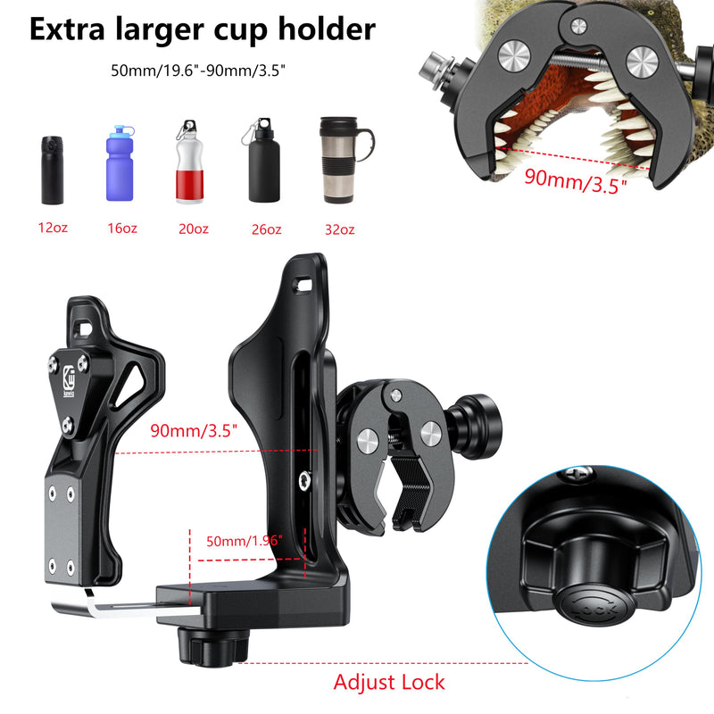 Kewig Anti-Theft Motorcycle Cup Holder, Extra Large Adjustable Size Bike Water Bottle Holder for 1.95 – 3.6" Diameter Bottles, Motorcycle Drink Holder for Stroller, Moto, Bicycle, Scooter, Wheelchair