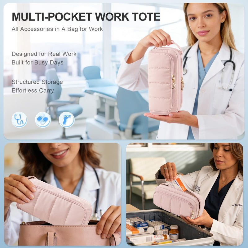 Trunab Stethoscope Case Compatible with 3M Littmann/MDF/ADC, Hold Two Stethoscopes or BP Cuffs, with Inner Dividers and Mesh Pockets for Extra Accessories, for Nurses, Doctors- Bag Only Pink