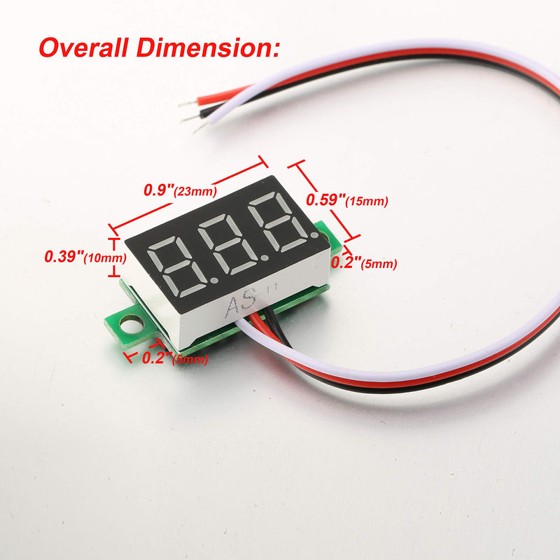 bayite Pack of 5 Three-Wire Calibratable DC 0~30V Red Digital Mini Voltmeter Gauge Tester Mount Car Motorcycle Battery Monitor Volt Voltage Meter 0.36" Red LED Display Panel