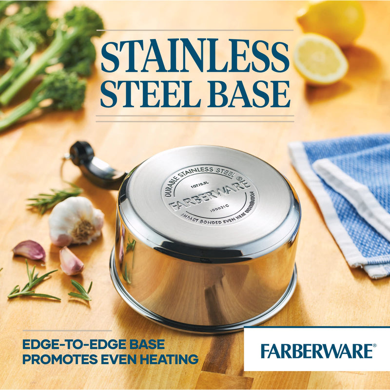 Farberware Classic Series Stainless Steel Sauce Pan with Lid, 1-Quart, Sauce Pans, Silver Saucepan (1 Quart)