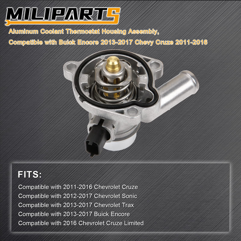 Upgraded Aluminum Engine Coolant Thermostat Housing Assembly Compatible With Buick Encore 2013-2020 Chevy Cruze Sonic Trax 2011-2016 1.4L Replace 55579010 White-ALU