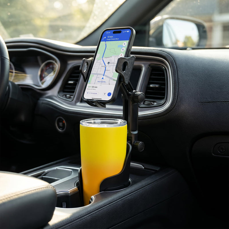 Cup Holder Phone Holder for Car, Car Phone Mount for Your Car | 360°Rotation Cell Phone Holder Mount for Car, Universal Cup Holder Phone Holder Compatible with iPhone & Smartphones Black