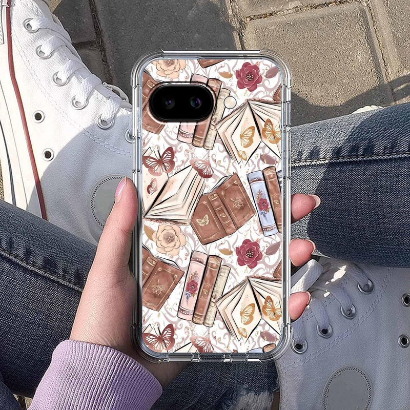Case for Google Pixel 10a with Aesthetic Design,Vintage Butterfly Brown Book Pattern,Clear Slim Soft TPU Bumper Phone Cover,6.3”(Butterfly,P10a)