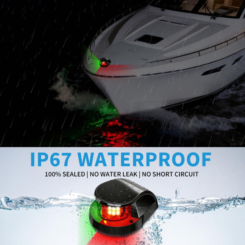Obcursco Boat Navigation Lights, Red and Green Marine LED Bow Lights, IP67 Waterproof, Rust-Resistant, Ideal for Pontoon, Skiff, Small Boats, and Yacht(Black) Black