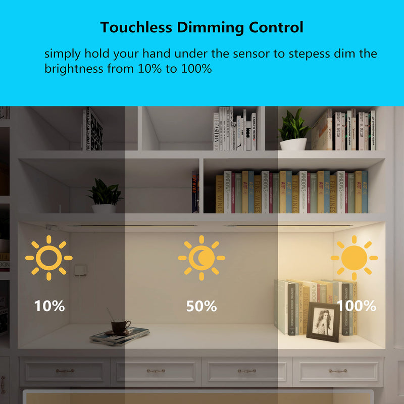 Under Cabinet Lighting LED 20In Kitchen Under Counter Light Fixtures Dimmable with Manual Sensor Control,Desk,Over Sink,Tool Box Hutch Light Bar Plug in,3000K Warm White,Sliver White,1pcs