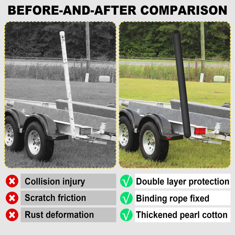 Pair of Boat Trailer Guide Pole Pad and Cover Heavy Duty Canvas Boat Trailer Capped Guide Pole Pad Cover- Black 36"
