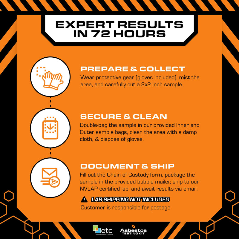 etc Asbestos Home Testing Kit DIY Sample Collection with NVLAP Accredited Lab Fee Included, Asbestos Test Kit, Protect Your Home & Family