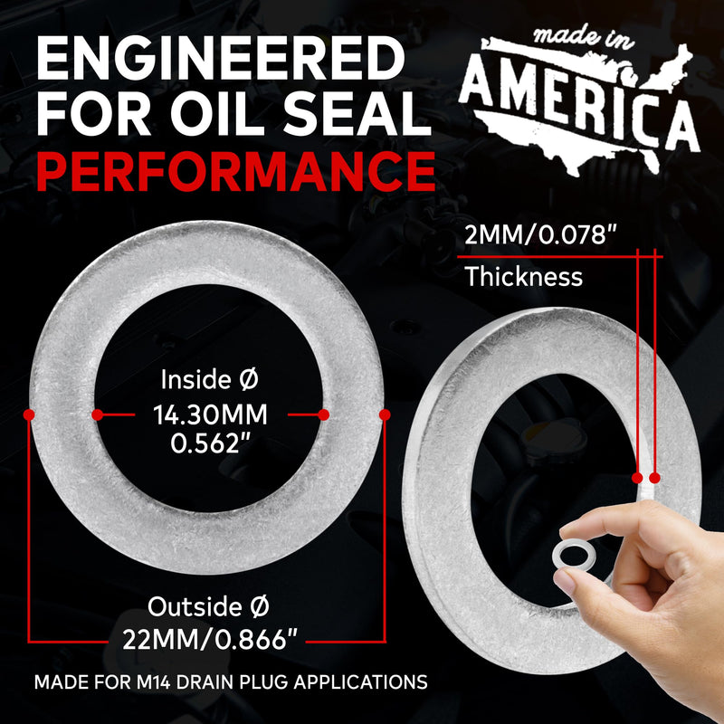 VOTEX-Made in USA- Oil Drain Plug Crush Washer M14 14MM, Gasket Seal Ring - Fits Acura, Honda, Kia, Hyundai and More, 20 Pack, 94109-14000, 007603-014106, 21513-23001, 9956-41-400