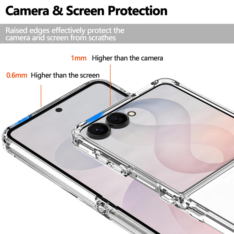 Clear Case for Samsung Galaxy Z Flip 8 Case, with 2 Pack Screen Protector, Ultra-Thin Transparent Hard PC and Soft TPU Cover Phone Case for Z Flip 8 Folding Convenient Slim Fit Cover Case