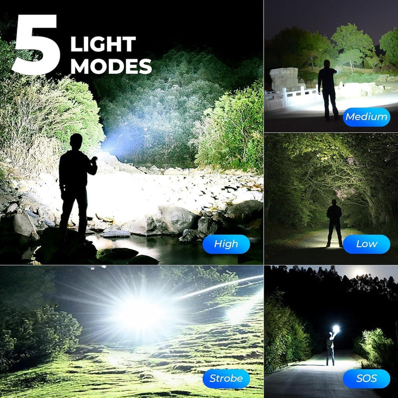 Flashlight Rechargeable LED High Lumens - 99,000lm Super Bright Flash Light with 5 Modes, Waterproof Powerful Lintera for Home, Camping(2 Pack)
