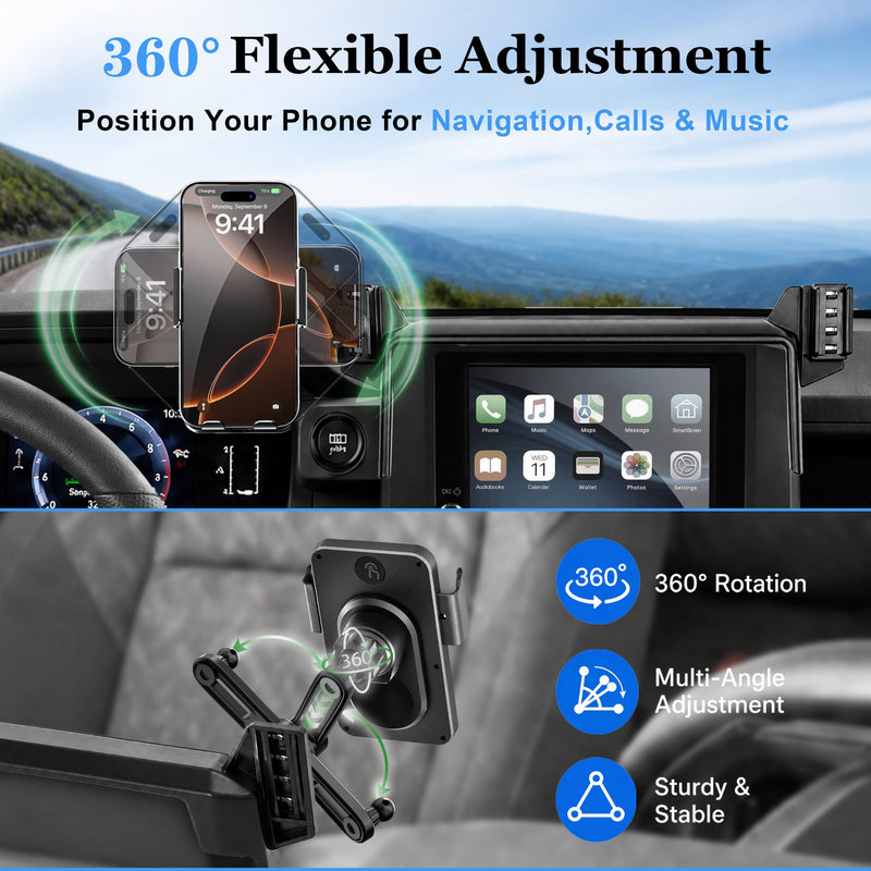 Car Phone Holder for 2024-2026 Toyota Tacoma 4th Gen Accessories, 8-Inch Screen Phone Mount with Up to 15W Fast Wireless Charger, Auto-Clamping Aluminum Holder, 360° Rotation, Keeps Air Vents Clear