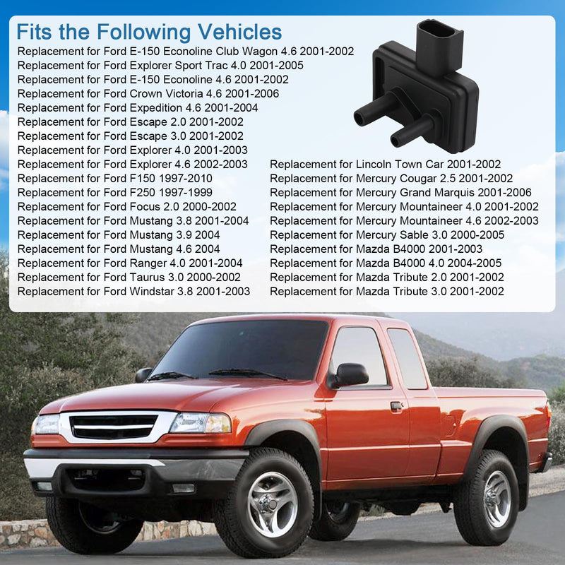 DPFE4 EGR Valve Pressure Feedback Sensor Replacement for Ford F150 Mustang Escape Ranger Focus F250 Windstar Explorer Sport Trac Mazda Mercury Lincoln Town Car 4U7Z9J460AA 4U7Z-9J460-AA