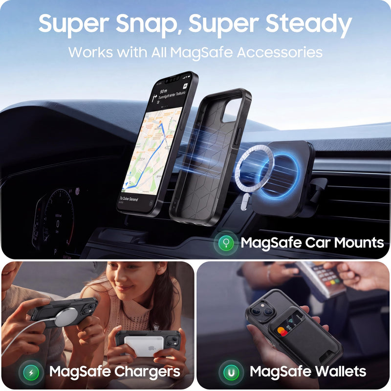 Magnetic for iPhone 15 Case Military-Grade Shockproof, Black | Dual-Layer Heavy Duty Rugged Protection Phone Case [Fit for MagSafe] Anti-Fingerprint Anti-Scratch Back for iPhone15 Cover