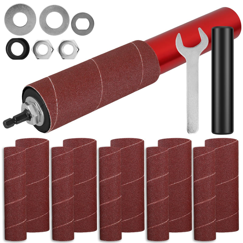 Drum Sander Set Portable Rubber Sanding Drum Hand-Held Spindle Sanding Drum with 120 Grit Sandpaper Drum Sanding Sleeves Power Drill Driven Drum Sander for Wood Metal Plastic re'd