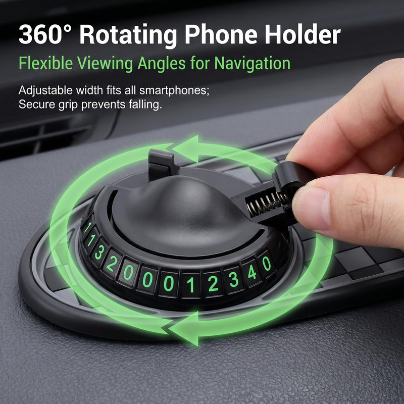 1 PC Car Dashboard Mat, 3-in-1 Anti-Slip Pad with Rotatable Phone Holder and Hidden Parking Number, Dashboard Organizer Accessory, Universal for Most Cars, Trucks, SUVs (Black #1) 1 PC Black #1