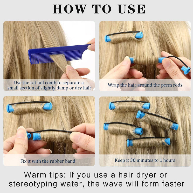 60 Small Size Hair Curlers, 0.35 Inch Rollers, Blue Perm Rods, Home Perm Kits for Women & Men, Natural to Long Hair Styling Tool