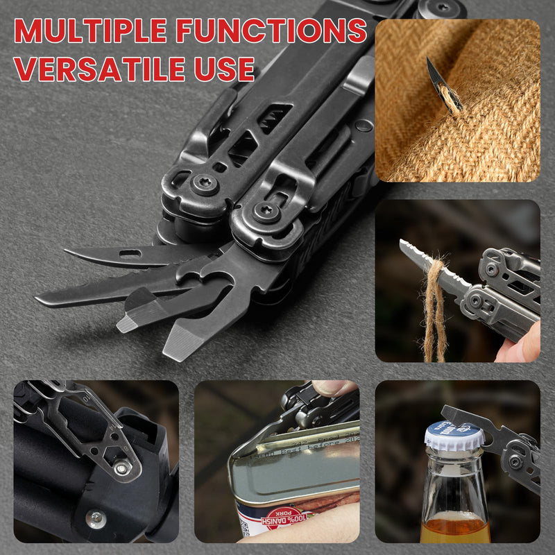 Multitool, 33-in-1 Stainless Steel Multi Tool Pliers with Screwdriver Sleeve, Damascus Pocket Knife, Nylon Sheath for Outdoor, Survival, Camping, Hiking, Simple Repair