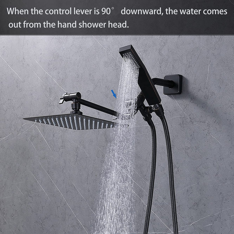 G-Promise Solid Metal Shower Arm Diverter with Holder for Hand Held Showerhead and Fixed Spray Head, G 1/2 3-Way Bathroom Universal Diverter System Replacement Part (Oil Rubbed Bronze) Oil Rubbed Bronze