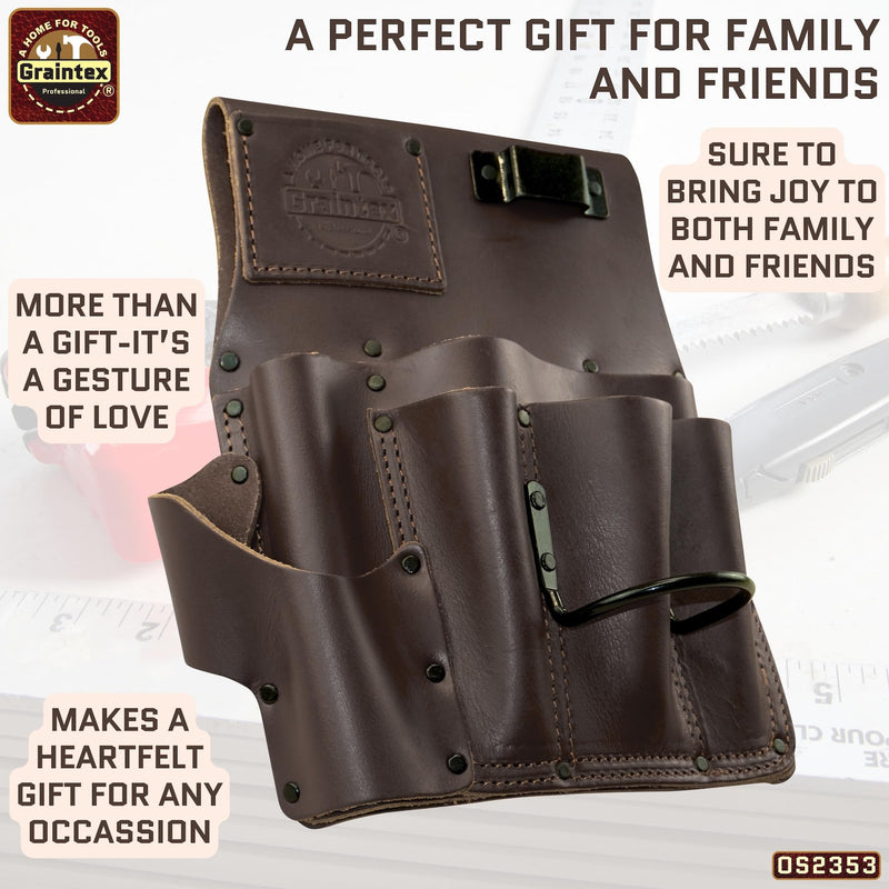 Graintex Drywall Pouch Brown Color Heavy Duty Top Grain Leather, Steel Hammer Holder, Drywall Tool Belt, Framers Tool Pouch, Construction, Carpenter, Electricians - OS2353 Right Handed