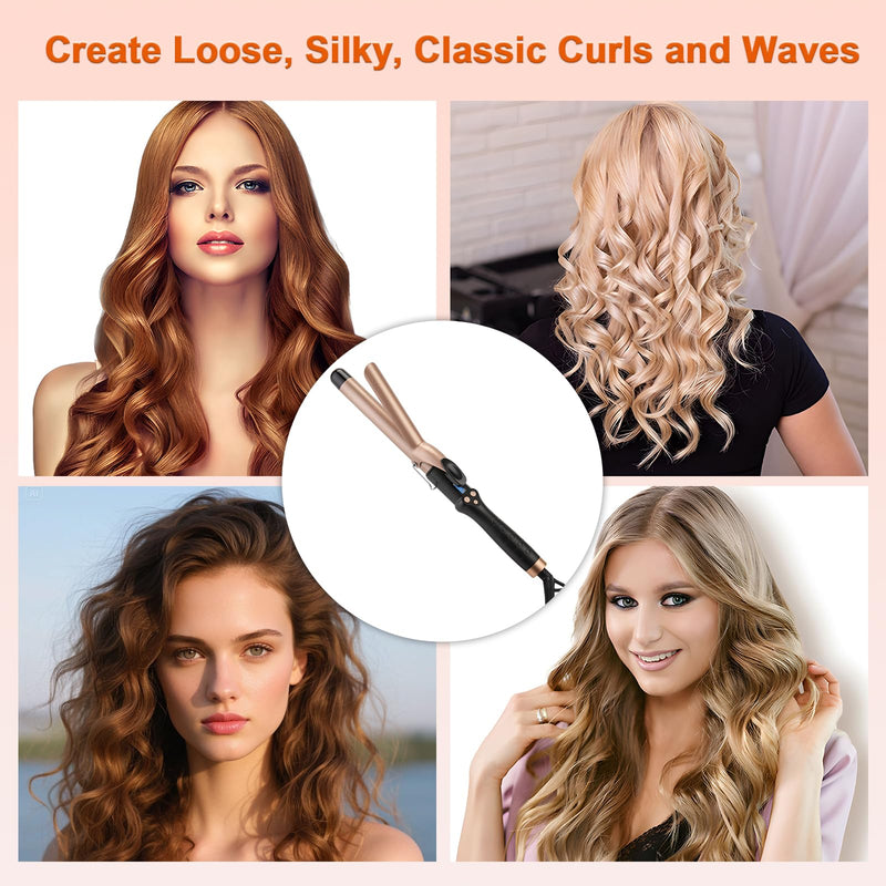 Curling Tongs 25mm for Medium and Long Hair Professional Tourmaline Ceramic Barrel Curler Iron with Clamp Dual Voltage Adjustable Temperature Long-Lasting Results Black