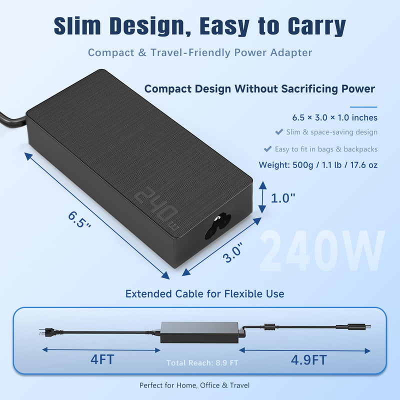 240W Laptop Charger Compatible with Asus ROG Zephyrus G14 G16 GU605 TUF Gaming A18 A16 A14 ProArt PX13 P16 ROG Flow Z13 GZ302EA Laptop Charger 20v/12a Rectangle Conn Tip