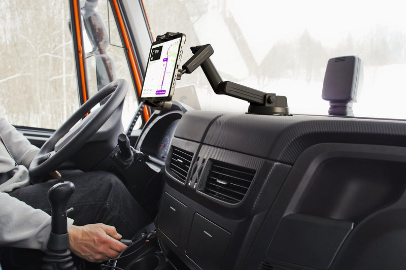 Tablet Holder for Truck Tablet Mount - iPad Mount for Truck, Heavy Duty Super Suction Cup, 16.7 inch Long Arm & Stable, Device & iPad Holder for Dashboard, Windshield and Window - Semi Trucker