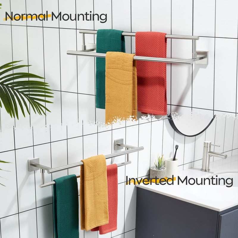 KOKOSIRI Bath Towel Holders Brushed Nickel Bathroom Rack 24-Inch Double Towel Bars Rails for Garage Kitchen Stainless Steel B5009BR-L24
