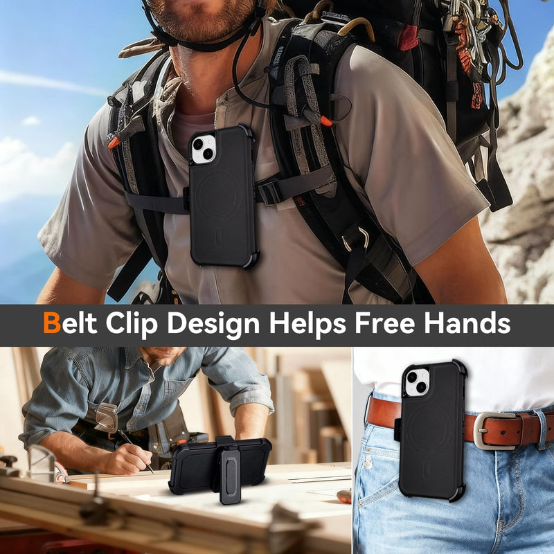 for iPhone 14 Case with Belt Clip Holster, Compatible with Magsafe, Black | Military Grade Drop Protection, 2 Layers of Sturdy, Heavy Duty Shockproof Cover for iPhone 14 Case Rugged