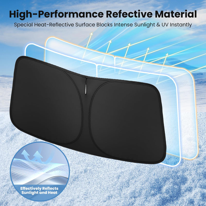 Windshield Sun Shade for Chevrolet Silverado 2019-2025 – Custom Fit Sun Shield with Mirror Cut‑Out, Blocks Heat & UV, Foldable with Storage Pouch - Chevy Silverado Windshield Sunshade for Chevrolet Silverado (2019 - 2025)