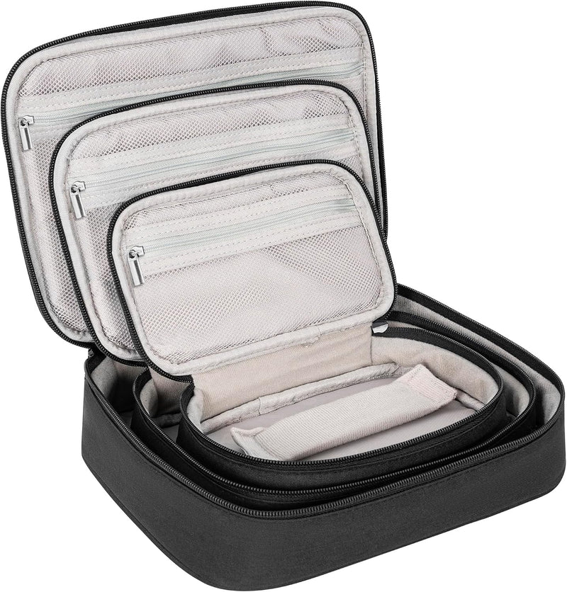 AKOZLIN Cable Organizer Bag, Padded Electronic Organizer Travel Case | Double Layer Cord Organizer Case 3pcs/set, DJ Cable File Accessories Bag with Adjustable Divider, Black