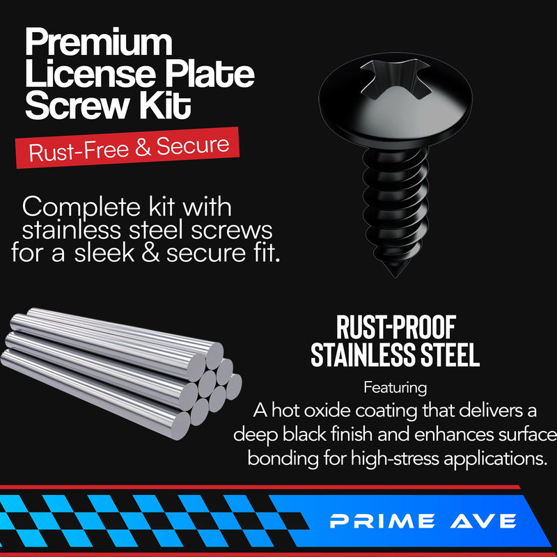 Black Oxide Stainless Steel License Plate Screws with Nylon Inserts for Securing Front & Rear License Plates, Frames & Covers – License Plate Fasteners Fit Most Domestic Vehicles (Set of 4) Truss Head Black Oxide