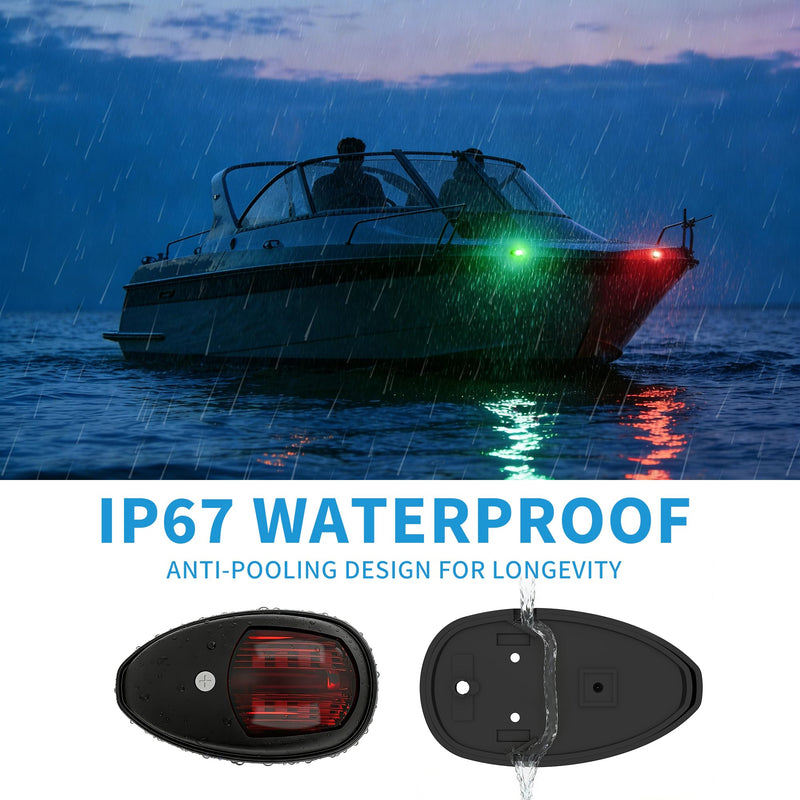 Obcursco Boat Navigation Lights, LED Red and Green Vertical Mount for Bow and Stern, IP67 Waterproof Marine Lights for Pontoon, Bass, and Jon Boats (Black) Black