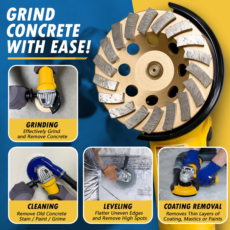 7" Diamond Grinding Wheels for Concrete or Masonry, 12 Turbo Segments, #30/40 Grit, Medium Bond, 5/8"-11 Arbor 7" - 12 Seg