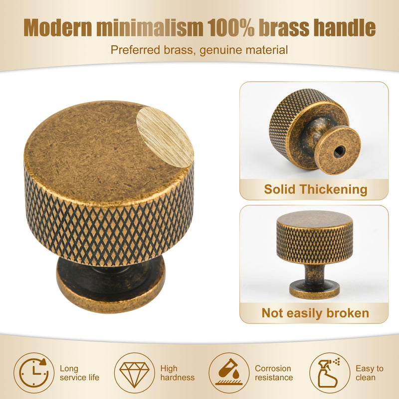 5 Pack Matt Coffee Bronze Solid Brass Kitchen Cabinet Knobs,Drawer Pulls, 1.1 Inch 27mm Diameter, Modern Furniture Handles for Cupboard Wardrobe(Modern Reticulation) 5-Pack