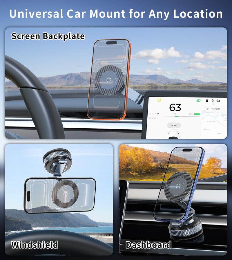 All-metal Magnetic Car Mount for Tesla,Strong Magnet &Foldable Phone Holder | 360°Adjustable Car Accessories for Tesla Model 3 and Y，Phone Mount Compatible with iPhone 17 16 15 Pro Max 001