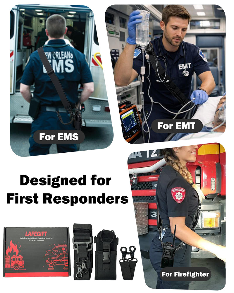 Firefighter Radio Strap and Holster with Anti-Sway Strap | Shoulder Strap Holder for EMS, Fire, Paramedics | Adjustable 54""–70"" | Compatible with Motorola, Kenwood, BaoFeng