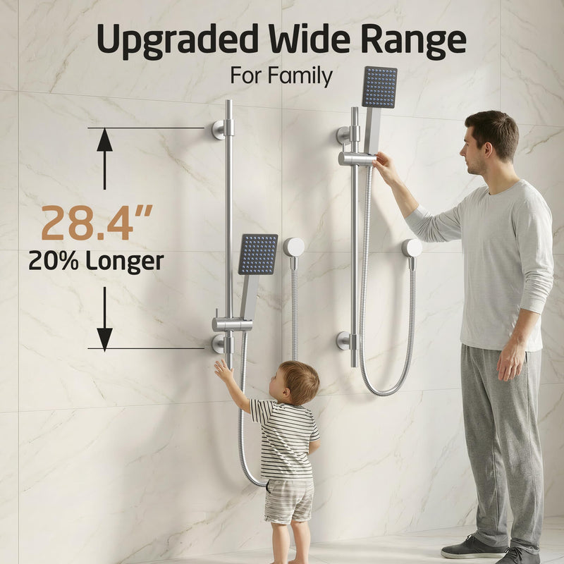 KES All Metal Shower Slide Bar 30-Inch (Non-Plastic) with Adjustable Shower Head Holder, 18/8 Stainless Steel Shower Slide Bar with Adjustable Bracket Cover Existing Holes, Brushed Steel, F210S78-BS