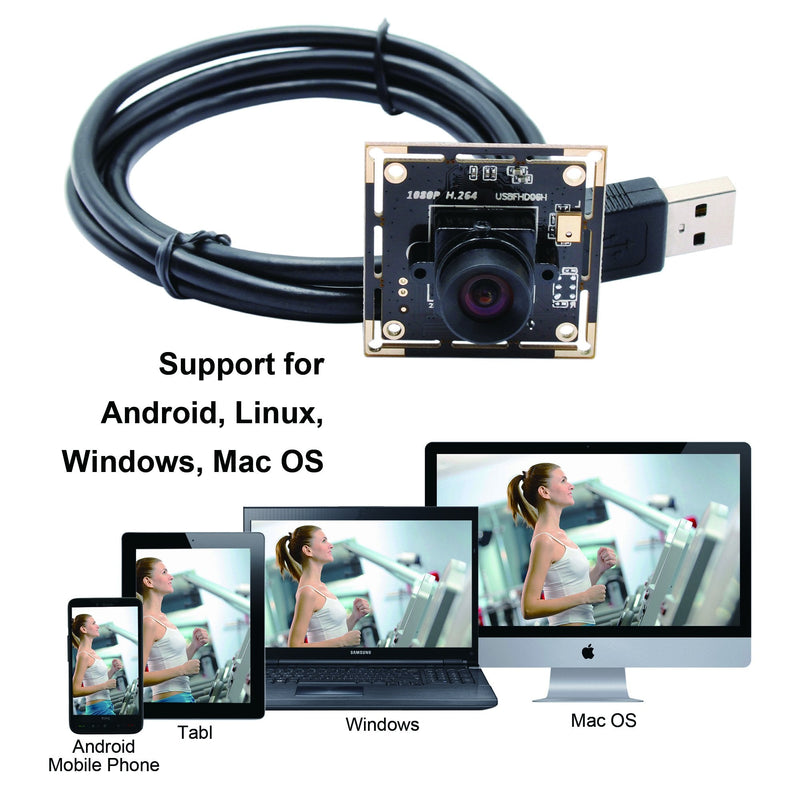 ELP Sony IMX323 Sensor Mini Low Light Wide Angle USB Camera Module with 100degree No Distortion Lens HD 1080P 0.01Lux USB2.0 Video Webcam Board UVC H.264 PC Camera for Computer, Laptop None distortion 100 degree